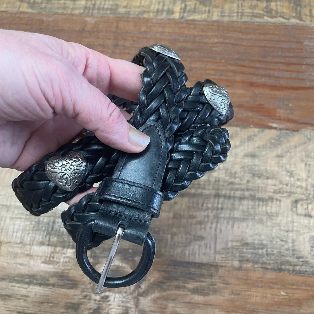 Vintage Western Large Leather Heart Belt boho black